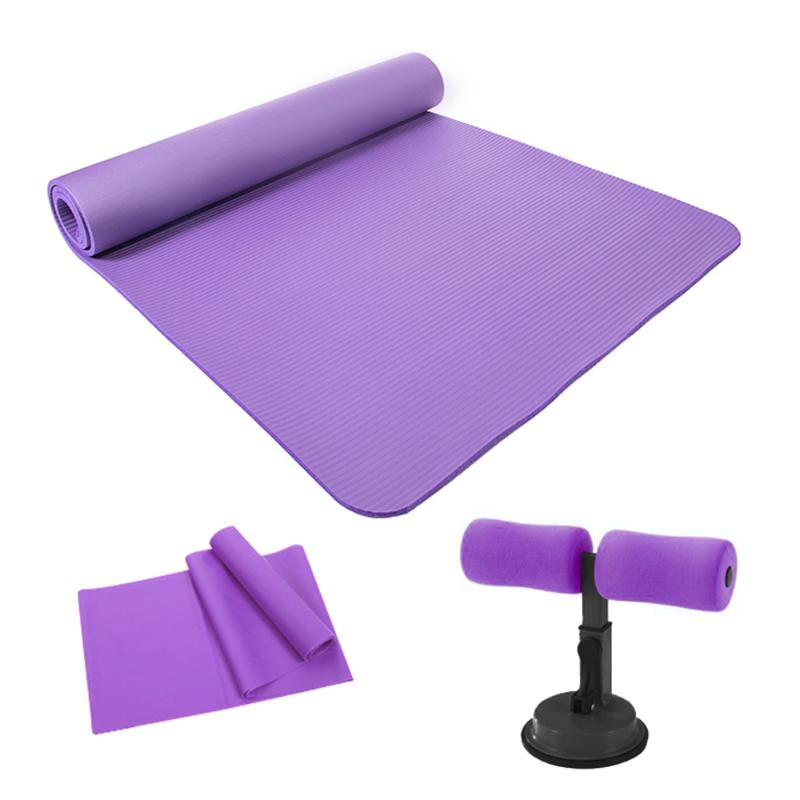 

183*61*10CM Yoga Practice Mat Home Fitness Equipment Bodybuilding Sponge Yoga Mat with Sit-up Assistant Device Resistance Band, Red