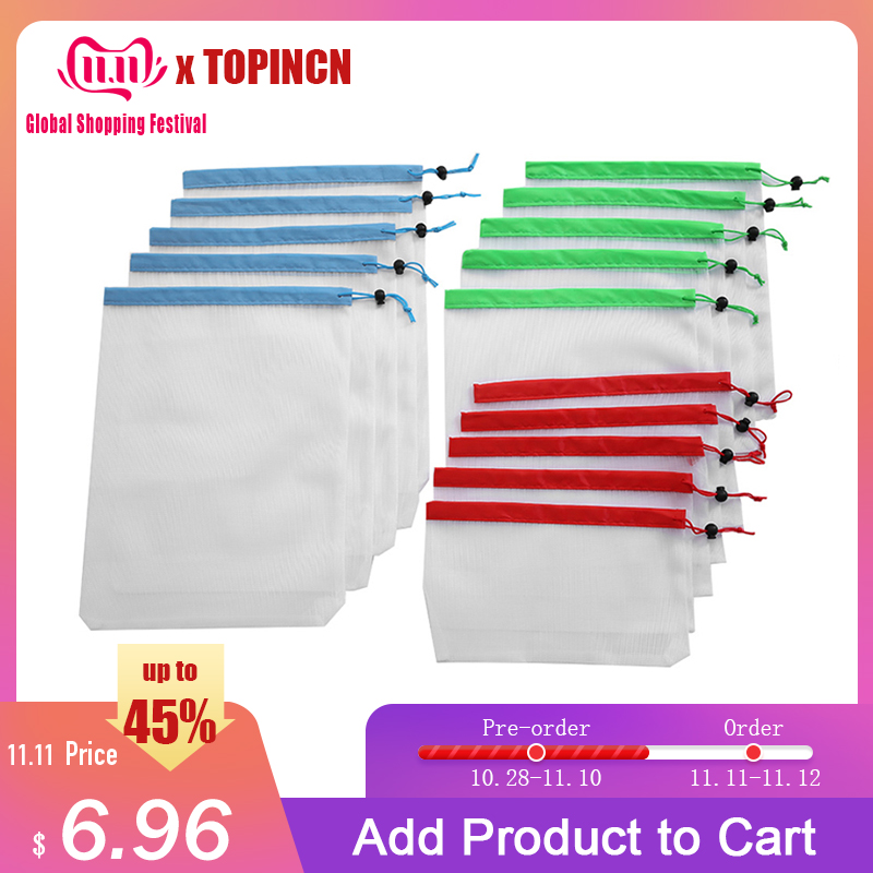 

15pcs Reusable Mesh Produce Bags Washable Bags for Grocery Shopping Storage Fruit Vegetable Toys Sundries Organizer Storage Bag