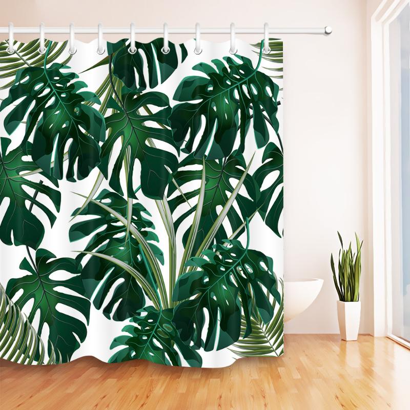 

Tropical Plant Shower Curtain For Bathroom Waterproof Polyester Fabric Green Leaves Printing Bath Curtains Bathtub Accessory