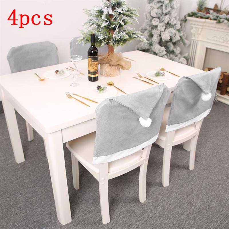 

Christmas Decoration Gray Non-woven Big Hat Chair Cover Stool Set Dinner Chair Back Covers Table Party Decor New Year Party 2020