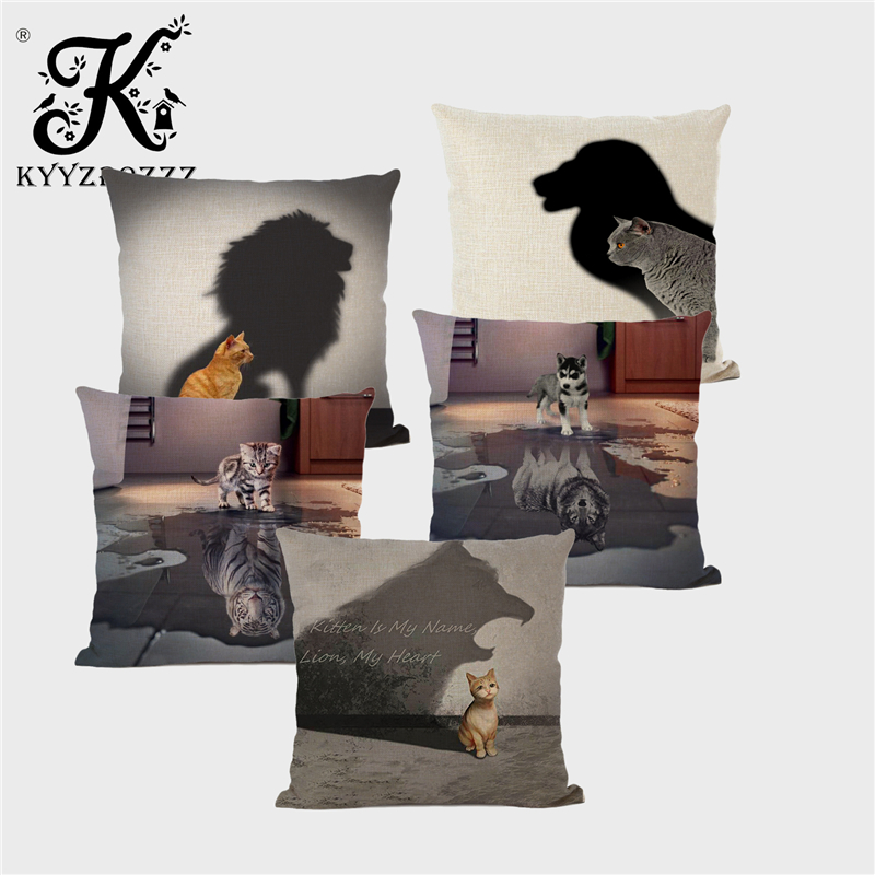 

Fashion Reflection Cat Animal Cushion Cover Lion Tiger Wolf Forest King Home Decoration Square Throw Pillow Case Emotional Text, 11 45x45cm