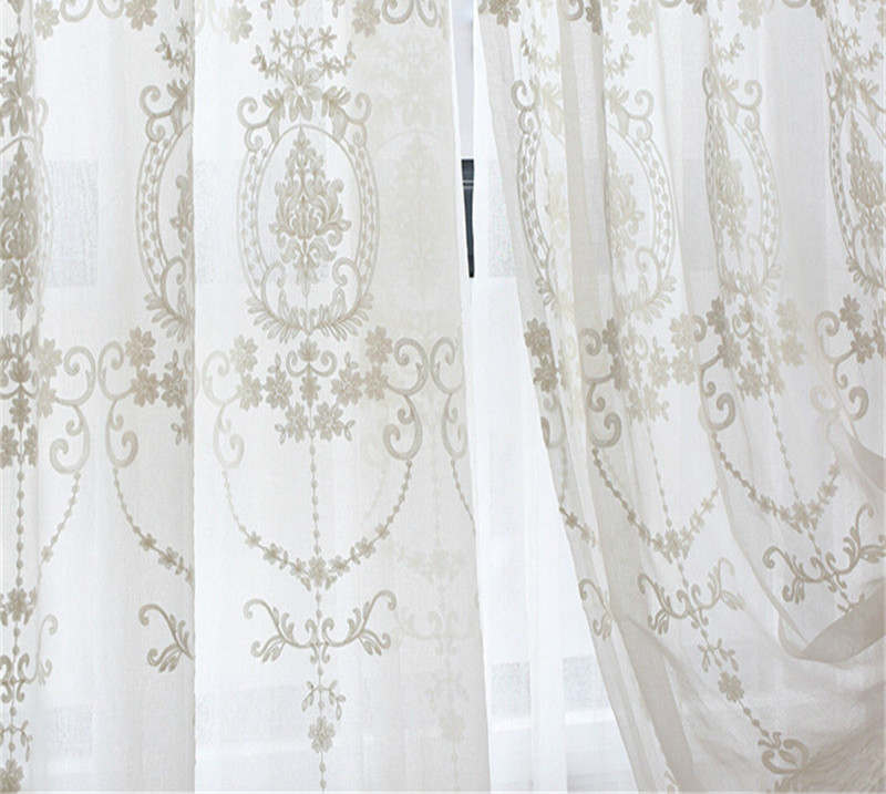 

European Voile Sheer Curtains for Window Bedroom Lace Curtains Fabrics Drapes Embroidered White Tulle for Living Room