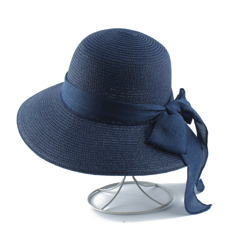 

2020 Women Summer Hat Wide Brim Bowknot Straw Hat Panama Ladies Sun Cap Casual Beach Hats For Women, Blue