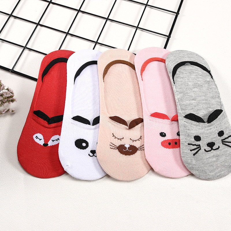 

5 Pairs/lot Summer Cotton Ankle Socks For Korea Women's Cartoon Animal Cat Panda Pig Short Socks Female Sokken Slippers Meias, Black;white