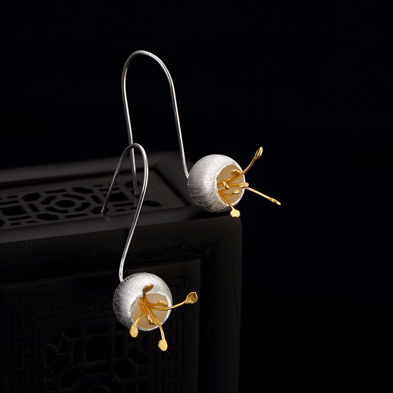 

LATS 925 Sterling Silver Gold-plated Brushed Fresh Drop Earring Vintage Elegant Earrings for Women 2020 Fine Jewelry Accessories