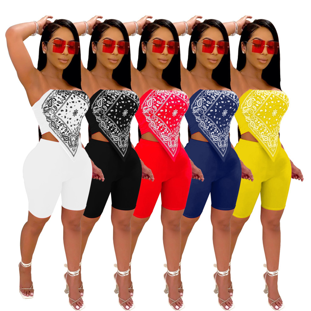 

Women Two Piece Set Summer Tracksuit Totem Print Bellyband Sleeveless Crop Top and Shorts Party Club 2 Piece Outfits, Yellow
