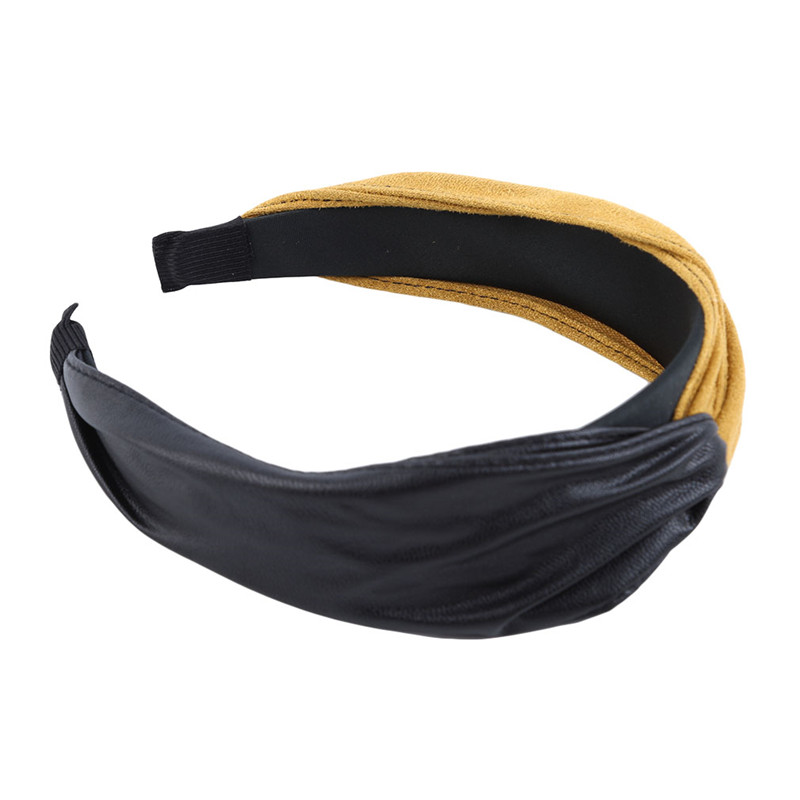

PU Leather Top Knot Wide Headband Hair Hoop Vintage Leather Hair Accessories Solid Color Women Turban Headwear