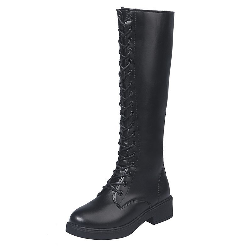 

Thin Fashion with Velvet Warm High Boots British Style Knight Boots Fashion Autumn/winter 2020 New Lace-up, Beige