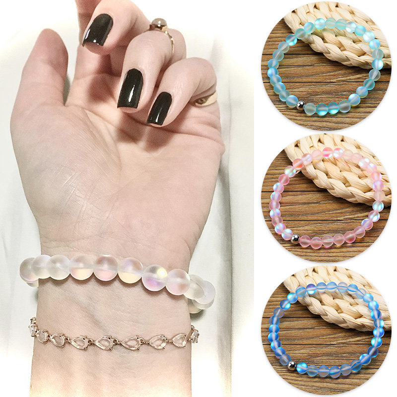 

8mm Women Beaded Bracelet Natural Stone Matte Slippy Bracelet Female Handmade Elastic String Solid Color Hand Chain Gift Jewelry