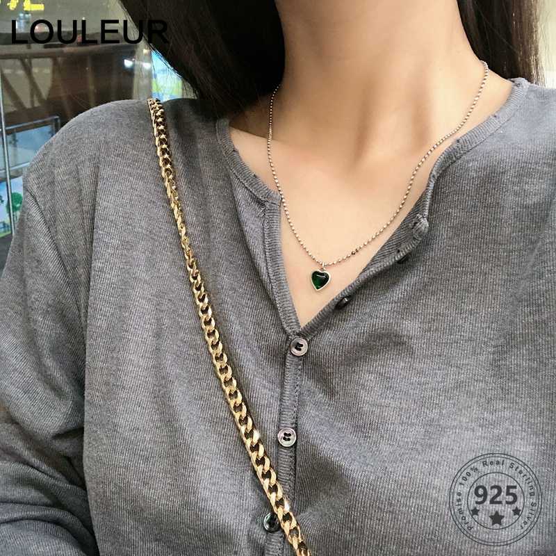

Louleur 925 Sterling Silver Green Heart Necklace Elegant Simple Bead Chain Necklace For Women Fashion Luxury Fine Jewellery Gift