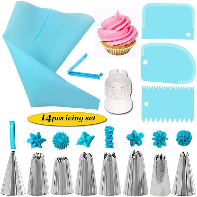 

14 Pieces Decorating Nozzle Set Cake Tools-Cake Decoration Kitchen DIY Icing Cream Reusable Kit Baking Tool with 3 Spatulas