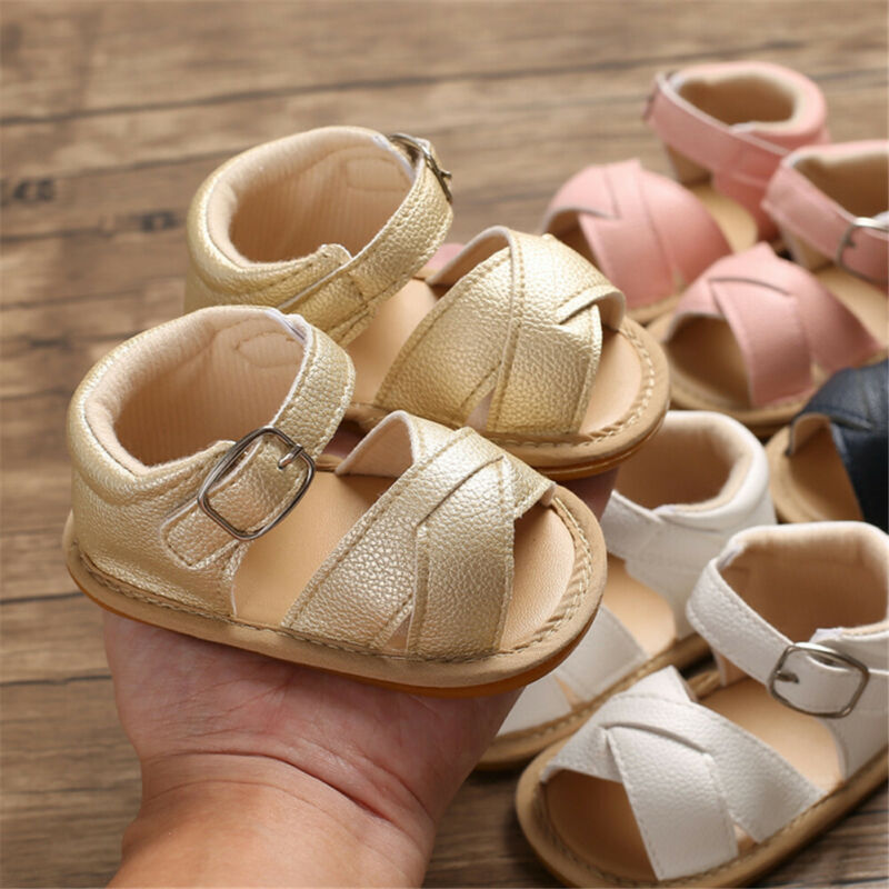 

Newborn Infant Baby Girls Summer New Breathable Prewalker Non-slip PU Leather Shoes Buckle UK, Blue