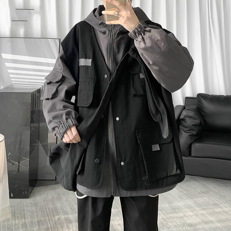 

2020 Block Patchwork Hooded Fashion Jackets Men Casual Hoodies Top Comfortable Coats Male Streetwear Outwear Zip Track Coat L31, Green