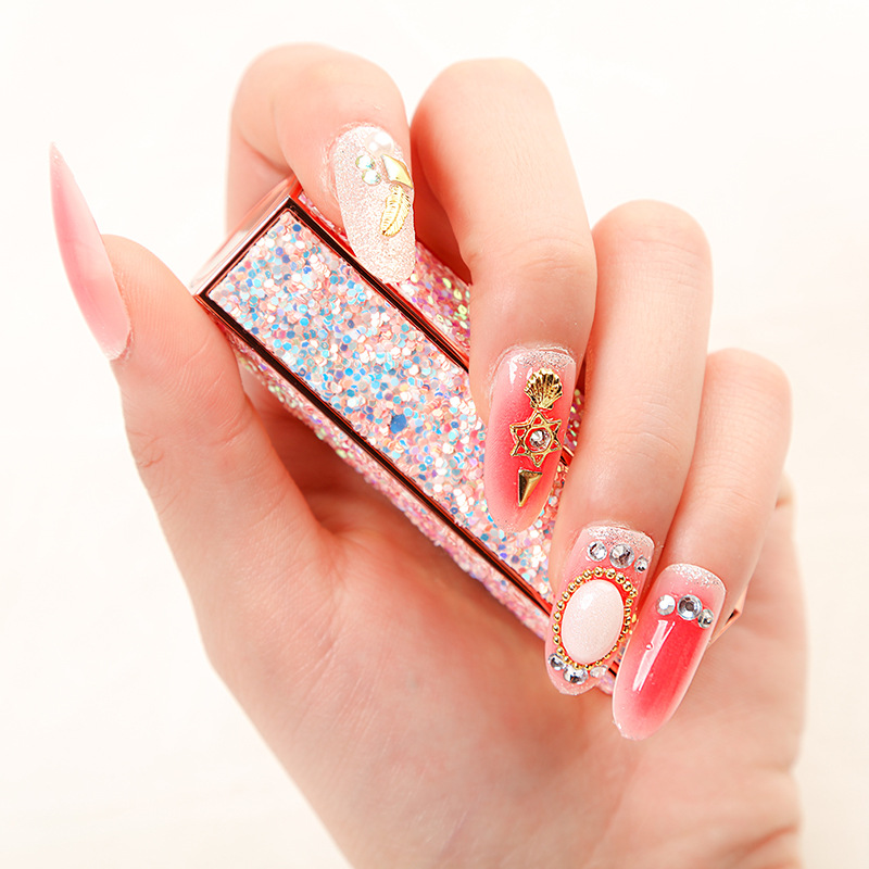 

24pcs/box full cover Fake Nails press on Fashionable Carving Printing Diamond Mid-length Finished Manicure Sequins Suitable Girl, As