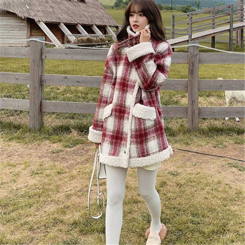 

Long Section Lamb Fur Coat Female 2020 Winter Fashion New Thick Plaid Lamb Hair Loose Warm Cotton Coat Tide H00305, Photo color