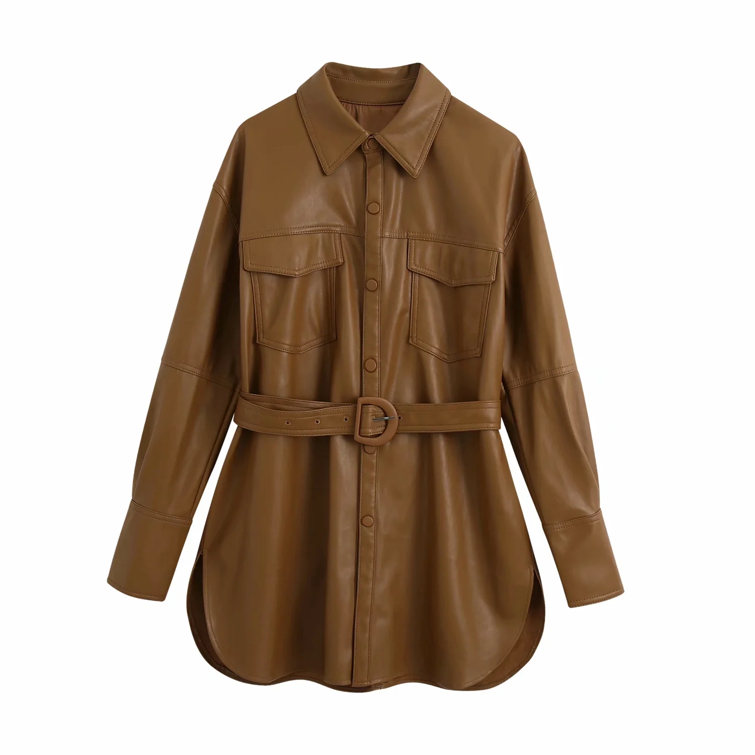 

2020 Long Sleeve Sexy Women blouses Shirts Autumn he new fall women's dress is loose and comes with a faux leather shirt with a belt, Yellow