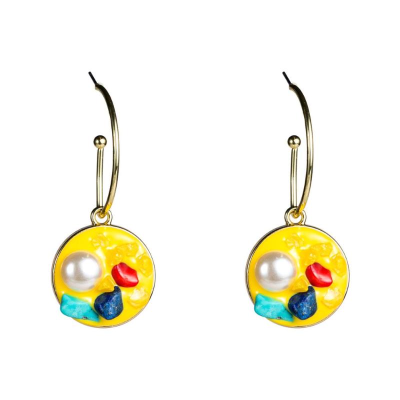 

Latest Natural Druzy Stone Round Circle Pearl Drop Earrings for Ladies