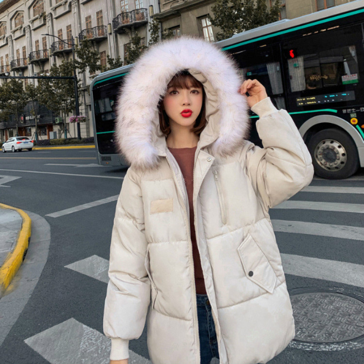 

Fashion Winter Outerwear Ladies Cotton Hooded Jacket Loose Women Parka Long Sleeve Red Overcoat Faux Fur Collar Coat Plus Size, Blue