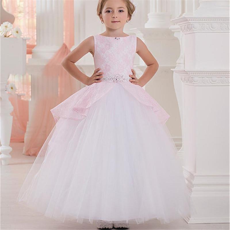 

Flower Girls Dresses sleeveless Lace Applique Fluffy Tulle Ball Gowns Birthday Party Little Sweet Girls Special Pageant Gowns, White