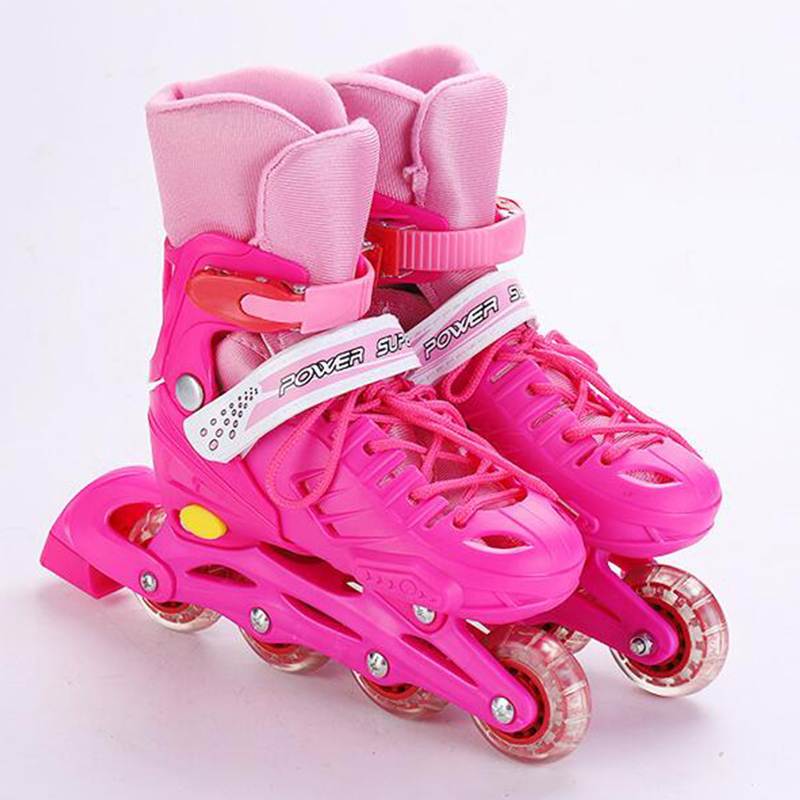 

Straight Row Skates Button Adjustable Solid Wear-Resistant PVC Wheel Roller Skates, Blue