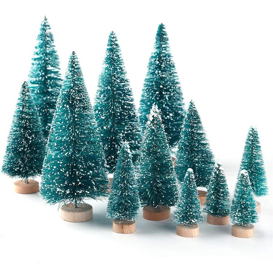 

Artificial Frosted Sisal Christmas Tree Bottle Brush Trees with Wood Base DIY Crafts Mini Pine Tree for Christmas Home Table Top Decor