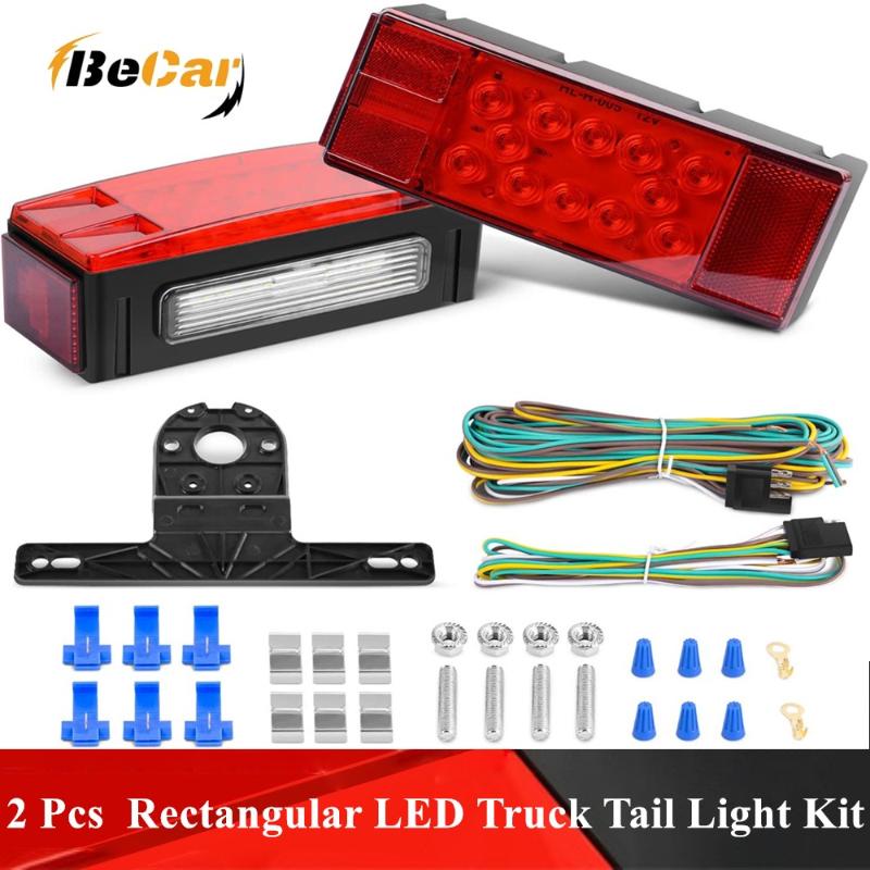 

2 Pcs Red IP67 Rectangular LED Tail Light Kit For RV Pickup Trucks Marine Boats Kit Car Stop Tail Turn Signal Side Marker Light, As pic