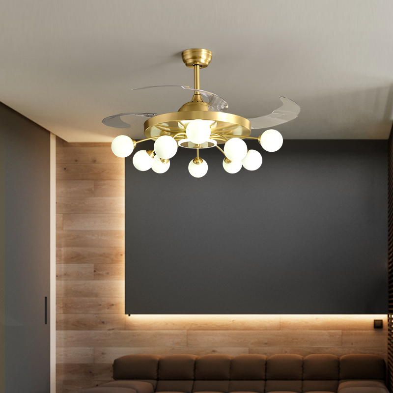 

Retractable Ceiling Fans 42 inch lamps lamp remote control copper Invisible Simple home living room three color