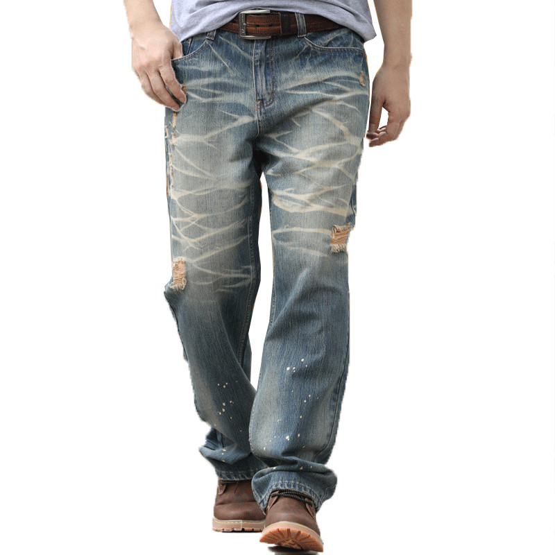 

Fashion Style Brand Mens Baggy Jeans Loose Plus Big Size 28-44 Jeans Men Hip Hop Long Skate Board Jean Harem Pants, Blue
