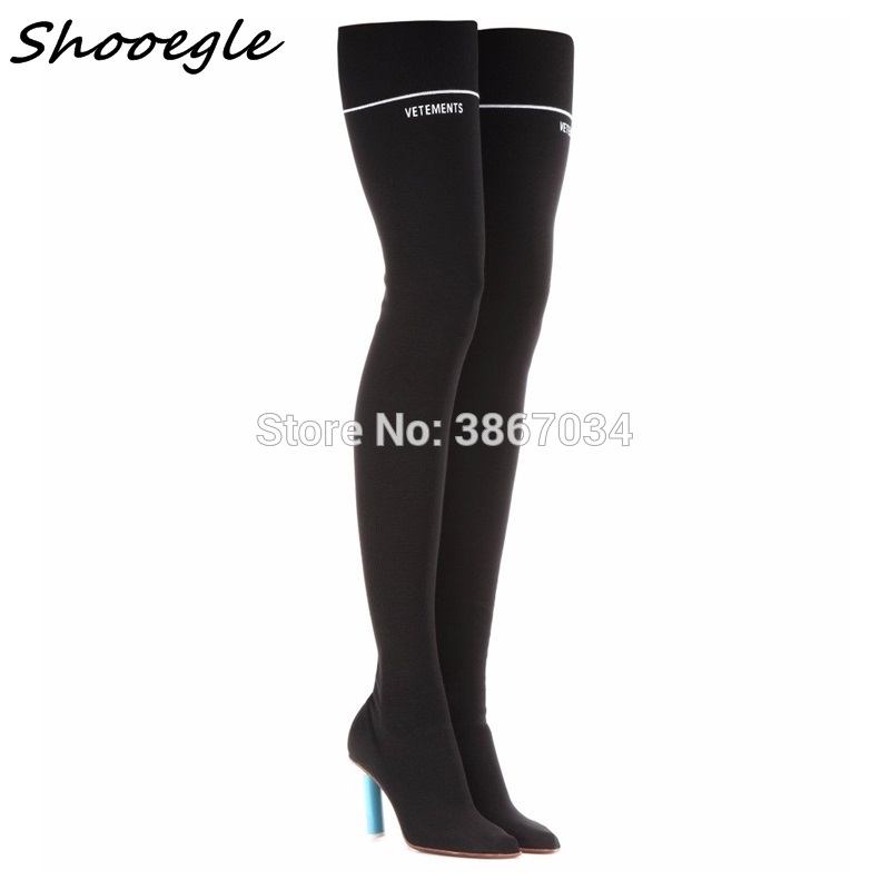 

SHOOEGLE Stylish Female Sock Boots Lighter Heels Elastic Cloth Boots Women's Sock Jersey Bootdillions Black Lighter Tight