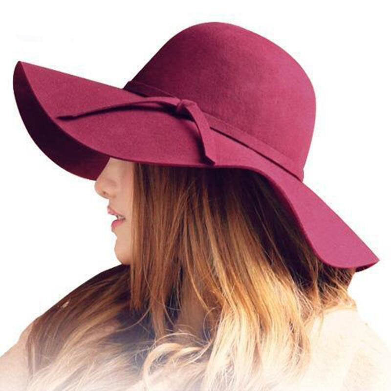 

Autumn Winter Summer Fashion Fedoras Vintage Pure Women's Beach Sun Hat Female Waves large Brim Sunbonnet Fedoras lady Sun Hat, Black