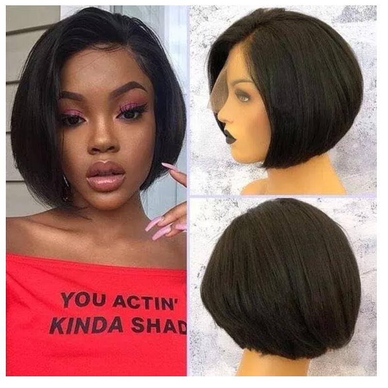 

Magic Love Short Bob Human Hair Lace Front Wigs Preplucked 200% Pixie Cut Remy Hair Wigs With Baby For Women, As pic