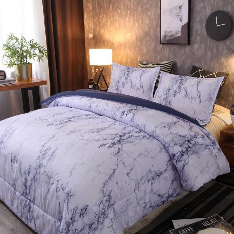 

Luxurious Winter Warm Quilt Skin-friend Soft Quilted Duvet Comforter Pillowcase Simple Nordic Marble Pattern Adults Bed Quilt, No.05