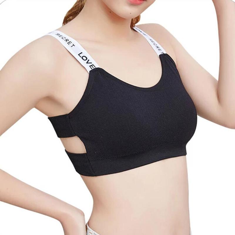 

Women Sporting Workout Striped Letter Padded Bra Wire Free Spring, Summer Crop Tank Casual, Sports Tops Slim, Gr
