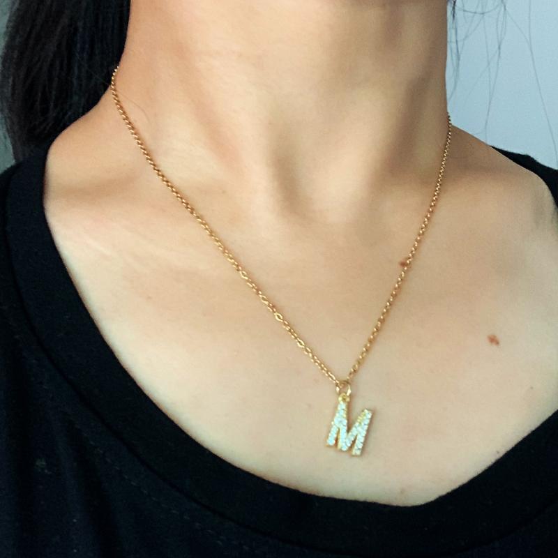 

High Quality Alphabet Gold Color Big A-Z Letter Pendants Necklaces Zircon Crystal 26 Initial collares Stainless Steel Chain