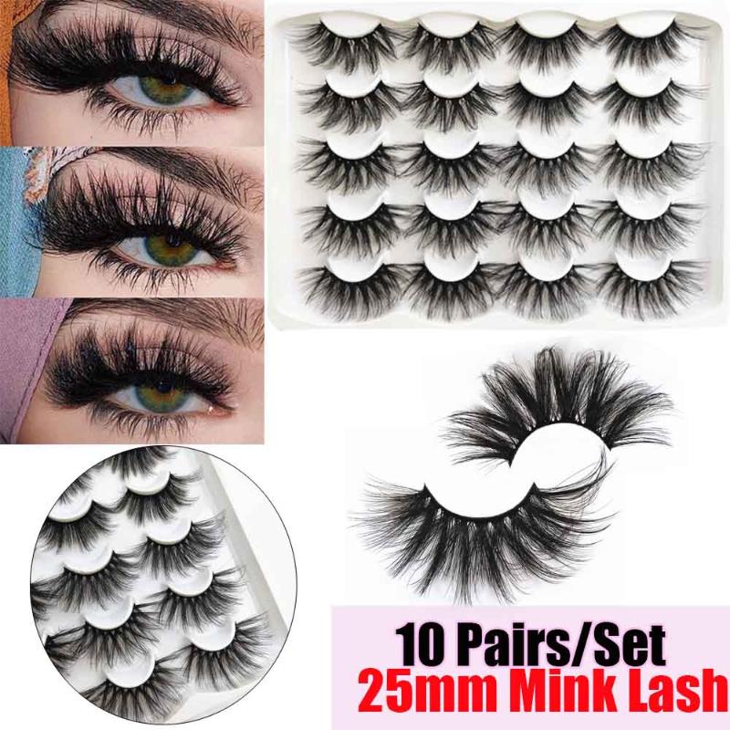 

10 Pairs 25MM 3D Mink False Eyelashes Handmade Dramatic Volume Soft Wispies Fluffy Fashion Women Lash Extension Tool