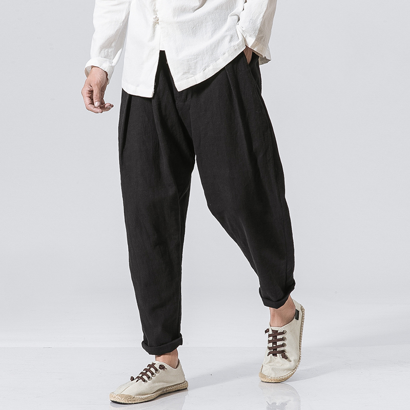 

Men High Quality Cotton Linen Casual Pant Spring Autumn Loose Harem Pant Big Size Male Nepal Trousers, Black