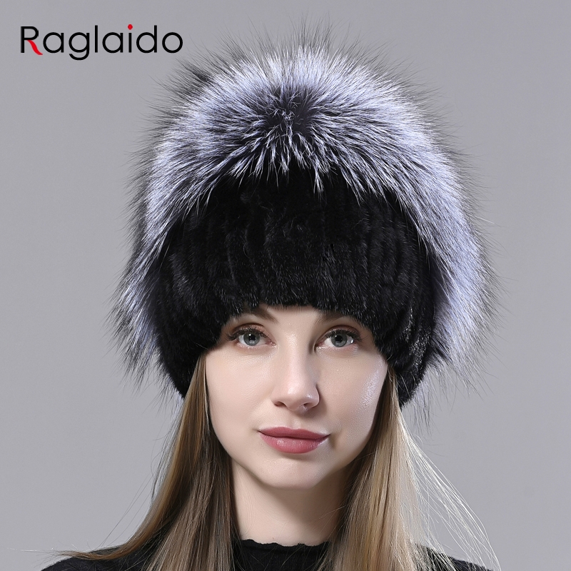 

winter warm tail hats for women skullies fashion natural hats pompom fur hat fluffy female snow real fur hat, Black