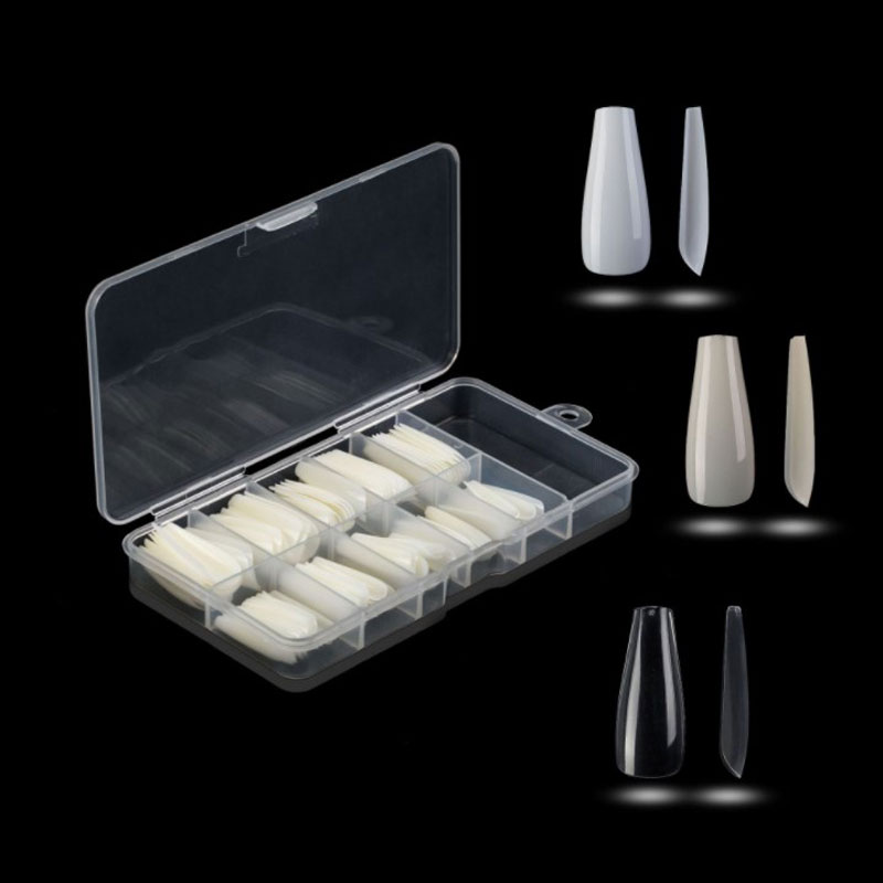 

3X PP boxes wearing long ballet nails DIY nail prosthesis transparent white Beige