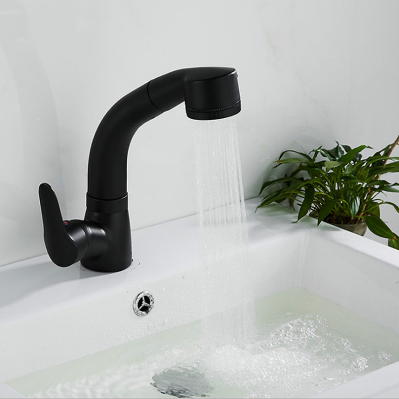 

Copper Body Black Multifunctional Lifting Bathroom Washbasin Faucet Pull-out Washbasin Faucet