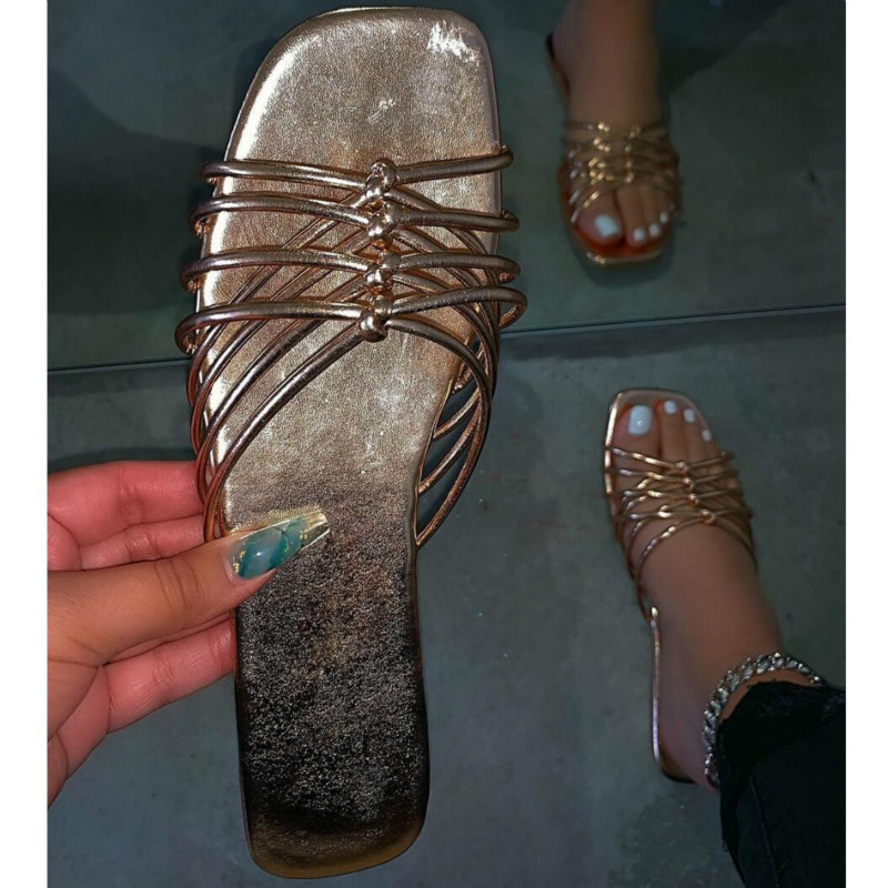 

Women Slippers Fashion Cross Thin Belt Ladies Flat Slides Women's Outdoor Beach Shoes Woman Party New Fashion 2020 Summer, Beige