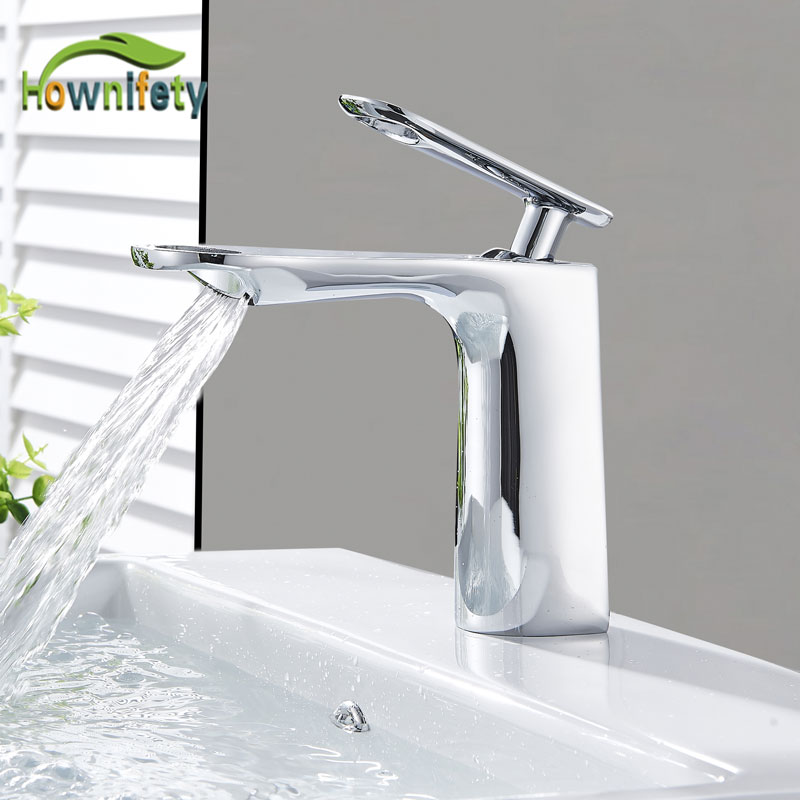 

Chrome Basin Sink Faucet Deck Mount Hot Cold Taps Waterfall Outlet Bathroom Faucets Singl Handle Single Hole