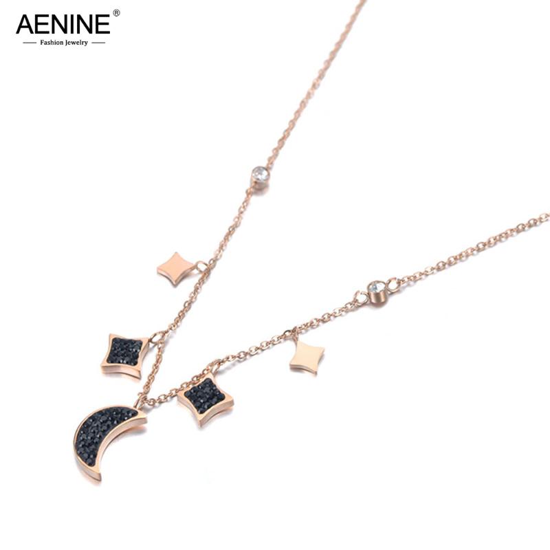 

AENINE Vintage Stainless Steel CZ Crystal Star Moon Charm Pendant Necklace Jewelry Trendy Choker Necklace For Women Girl AN19116