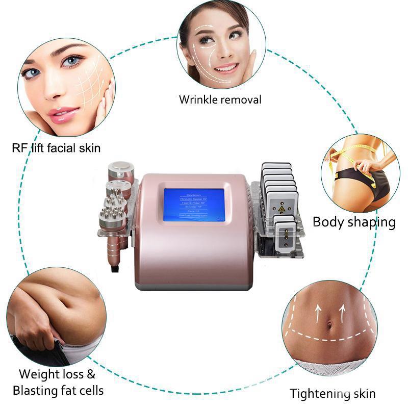 6 EN 1 40K Cavitation ultrasonique Lipo Laser Liposuccion Machines de perte de poids Radio Fréquence Serrage de la peau Vacumm Minceur Machine DH