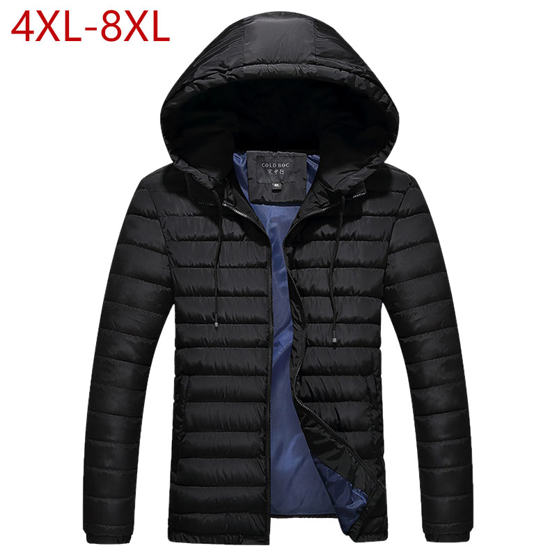 

Big Size -8XL Mens Winter Jacket Warm Hat Detachable Coats Simple Hem Practical Parkas Windproof Snow Cold Jacket 7XL 6XL 5XL, Black