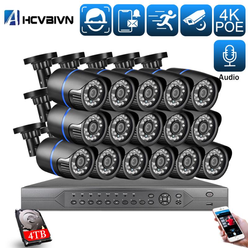 

AHCVBIVN 4K 16CH 5MP H.265+ System Audio POE CCTV Security NVR Kit Outdoor Waterproof IP Camera 5MP Surveillance kit