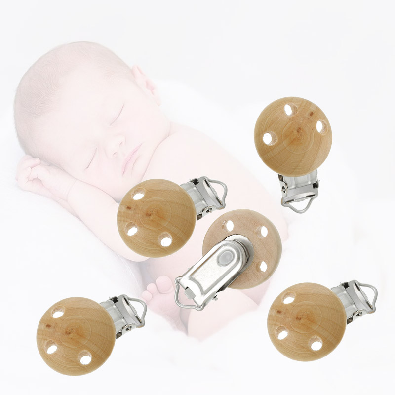

5Pcs Wooden Dummy Clips Natural Wood Baby Findings Pacifier Clamp DIY Teething Tools NSV775