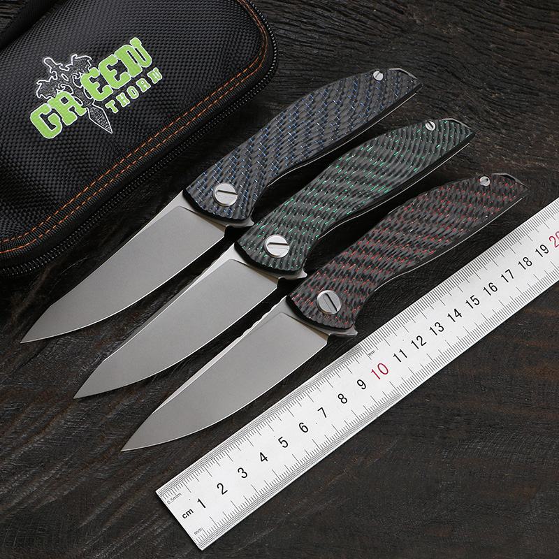 

Green thorn hat zero flipper D2 carbon fiber + TC4 titanium knife CF camping knob pack fruit practical folding knife survival EDC tool