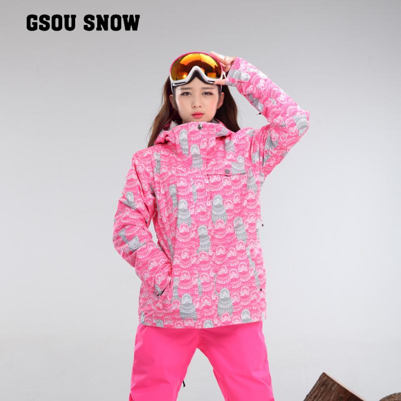 

Free shipping waterproof jacket Gsou snow ski suit set womens snowboard jackets mountain ski suit women skiing clothing set, Multi