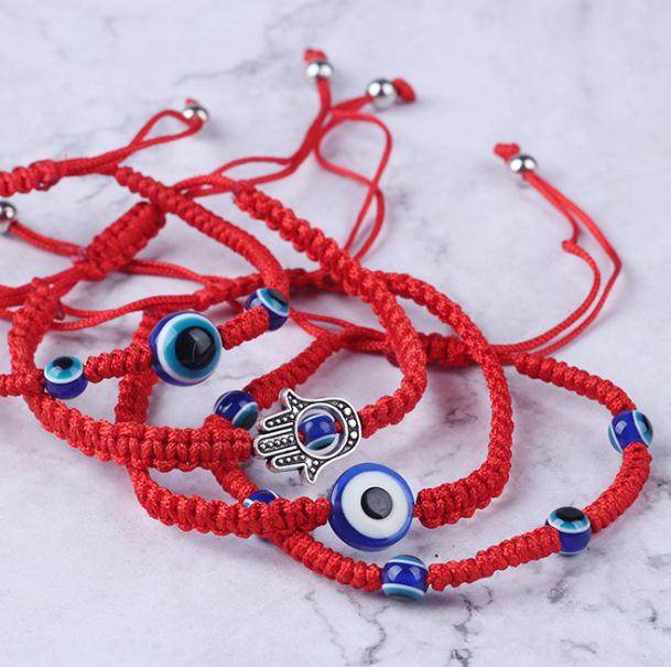 

2021 Handwoven Bracelet 6 Styles Lucky Red String Thread Blue Evil Eye Charm Jewelry Friendship, Golden;silver