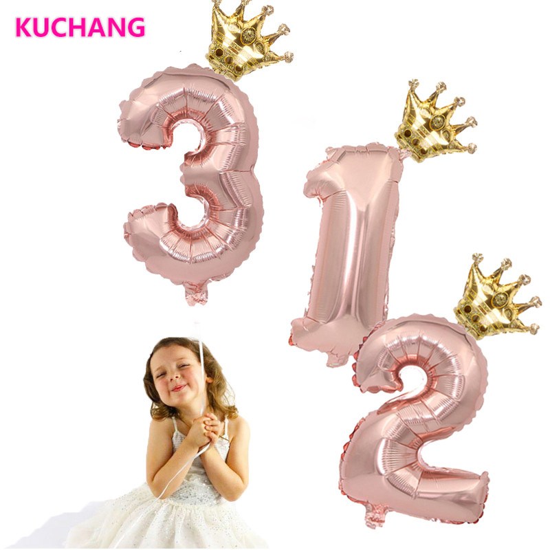 

2pcs/lot 32inch Number Foil Balloons Digit air Ballon Kids Baby Shower Birthday Party Festival anniversary Crown Decor Supplies